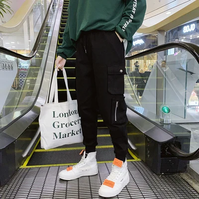 

19 Spring and Summer Fashion New Overalls Men's Casual Tide Brand Beam Foot Harem Pants Trousers Loose Large Size Pocket Pants