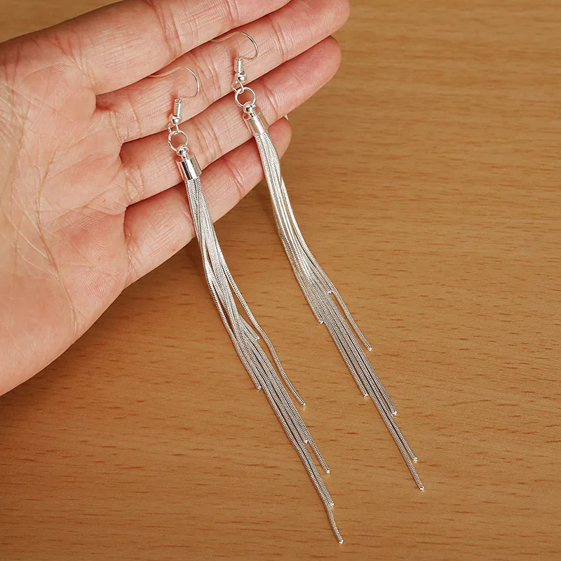 

Vintage Long Earrings Silver color Tassel Earrings High Quality Earrings Fashion Jewelry for Women Best Gift 2019