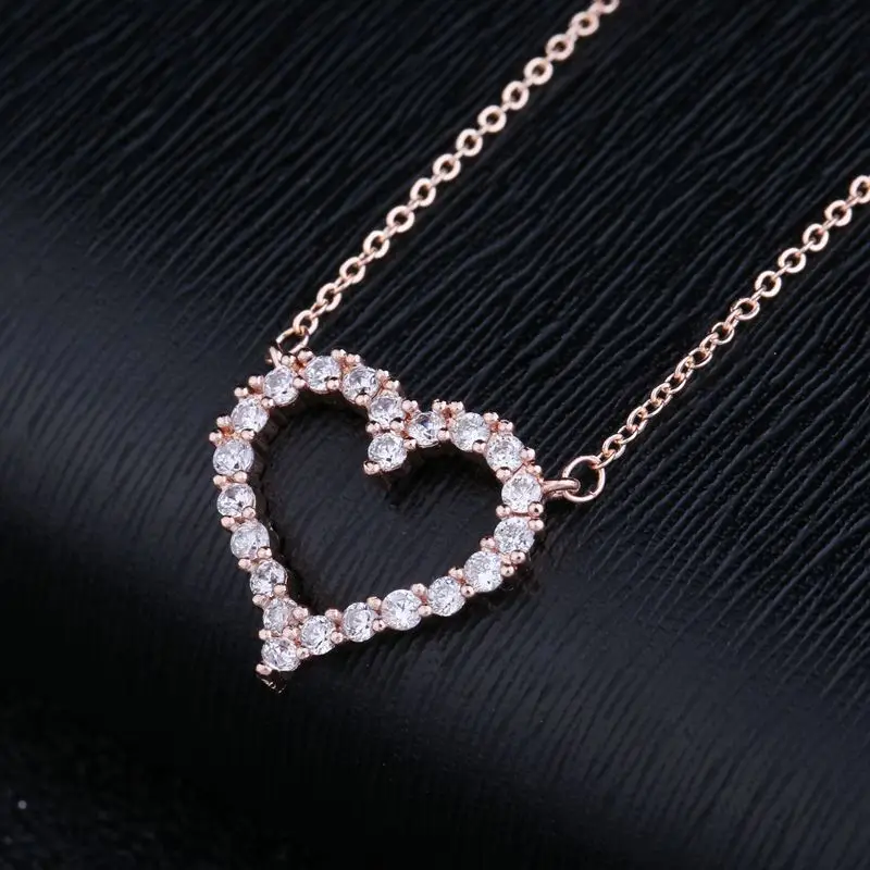 MIGGA Брендовое модное ожерелье с сердцем циркония вечерние ювелирные изделия цепь ожерелье для девушки женщина друг подарок - Окраска металла: Покрытие из розового золота
