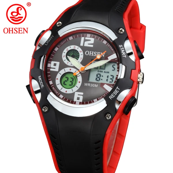 Ohsen цифровой бренд спортивные часы наручные детские для мальчиков Дети водонепроницаемый цифровой дисплей силиконовый ремешок модные часы - Цвет: Красный