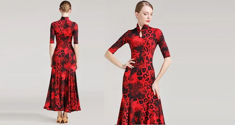 Взрослых современный платье для танцев женские Cheongsam воротник танец Практика одежды взрослых бальные Вальс Танго Костюм B-6141