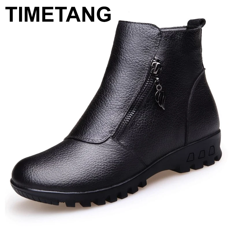 

TIMETANG BRAND 2017 WINTER NEW WOMEN BOOTS MOTHERS WRAM BOOTS SHORT ZIP CODE ANTISKID SNOW BOOTS WOMEN GENUINE LEATHER BOOTS