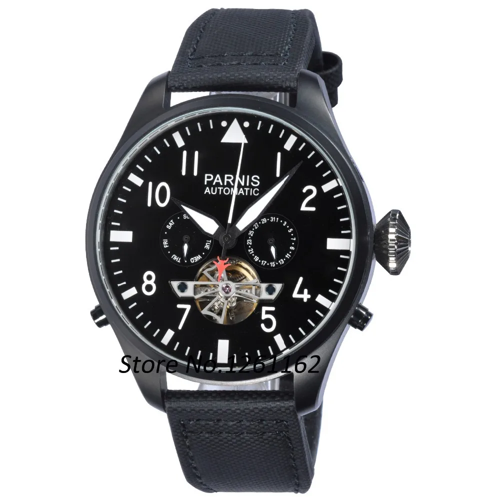 47mm Parnis Big Poilt Style Black PVD Case White Numbers Seagull Automatic Men s Watch PA4713PBW