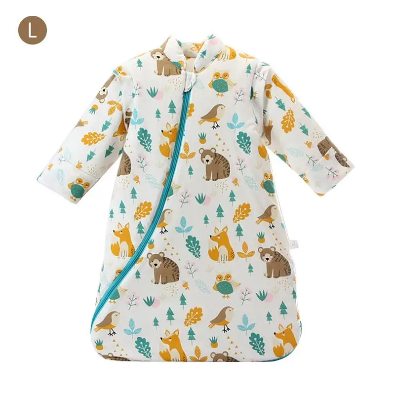 Детский осенне-зимний утепленный хлопковый фланелевый спальный мешок с длинными рукавами для малышей, теплый спальный мешок с рисунком - Цвет: A L