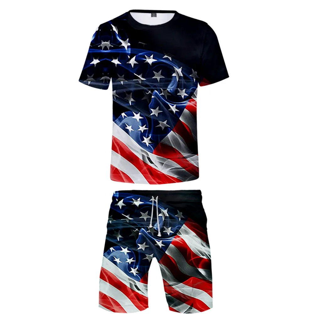 Мужские комплекты, американский День Независимости патриот, 3D принт, футболка и пляжные шорты, комплект, летние модные комплекты высокого качества