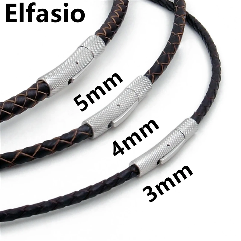BLACK COFFEE BROWN BRAIDED LEATHER CORD ROPE NECKLACE STAINLESS STEEL CLASP