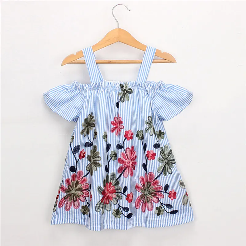 New Arrival Baby Girls Summer Dress 2019 Toddler Kids Baby Girls Clothes Floral Embroidery Stripe Party Princess Dresses V3$ (1)