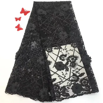 

Black Color Embroidery-Beads African High Quality French Tulle Lace Fabric 2019 New Arrival African Beaded Lace Fabric(JJ-6-19