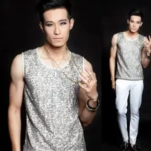 Для певицы для сцены с серебряными блестками мужской жилет мужской пуловер брендовая мужская одежда сексуальная майка 1 camisetas regatas masculinas 2XL