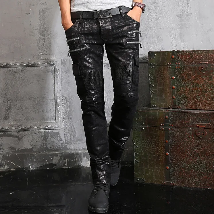 moeilijk tevreden te krijgen evenwicht wacht 2016 Designer Zwart Heren Jeans Coated Slim Broek Leisure ritsvak Biker  Skinny Jeans Cool Stijlvolle Runway Broek Full Size|jean|jeans resinjeans  wear for girls - AliExpress