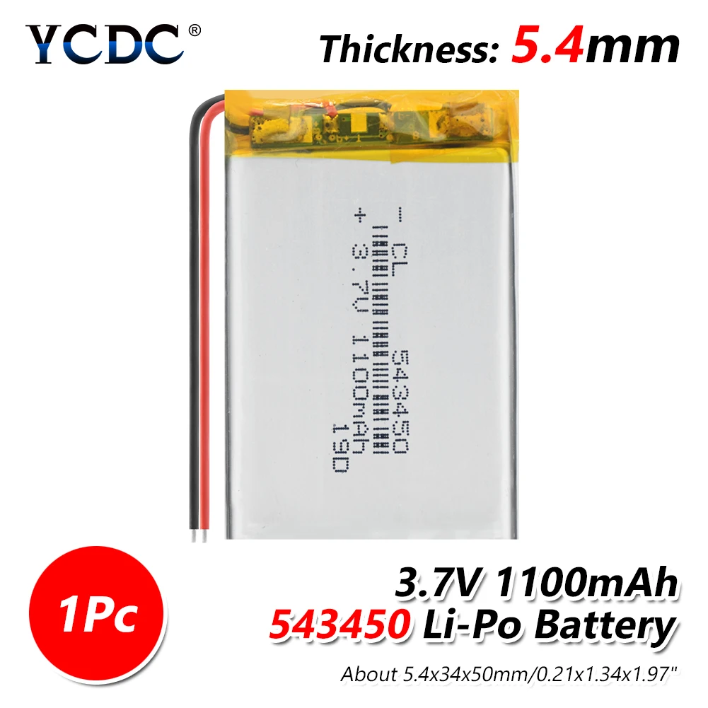1/2/4 шт. 543450 3,7 V 1100mAh литий-полимерный аккумуляторная батарея для MP3 gps навигатор DVD рекордер гарнитура электронная камера - Цвет: 1 PCS