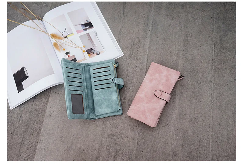 MJ Women Leather Wallets Matte PU Leather Long Wallet Lady's Brand Design Bi-Fold Clutch Purse Coin Pocket Multiple Card Holder (32)