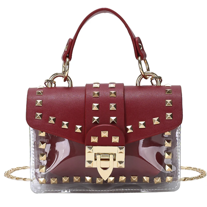 

2019 Summer Mini Rivet Chain Shoulder Messenger Bags Clear Transparent Women Purse and Handbags Casual Fashion Crossbody Bags