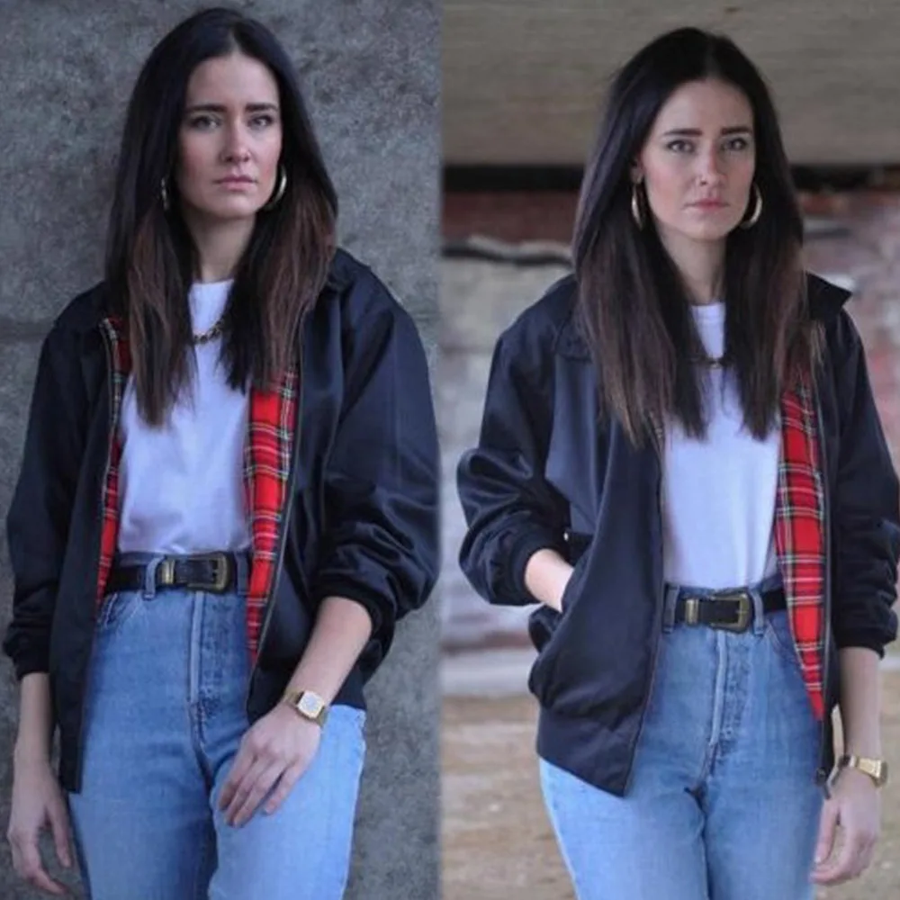 bomber jacket with plaid inside
