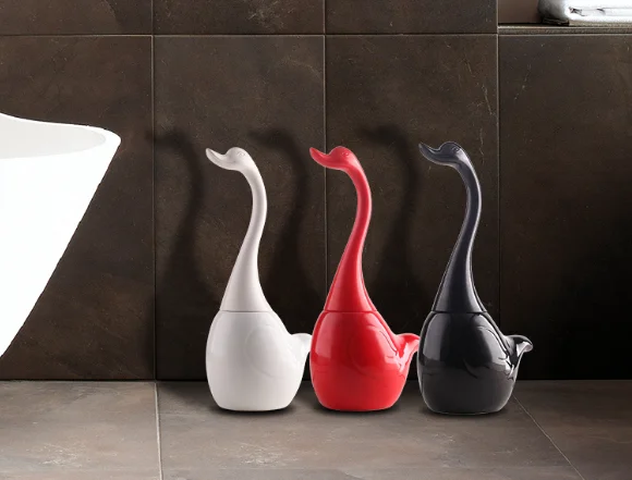 

European Toilet Brush Bathroom Toilet Brush Long Handle Decontamination Ceramic Base Creative Swan Bathroom Cleaning Kit Q230