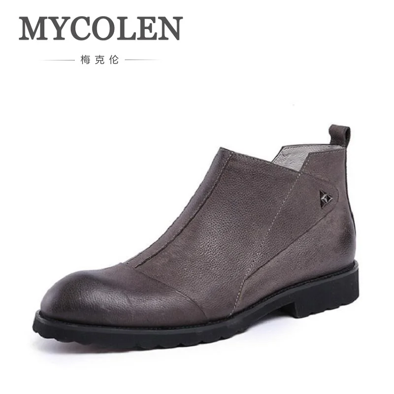 

MYCOLEN Men's Fashion Boots New Autumn Handmade Cowhide Leather Rubber Boots Male British Style Chelsea Boots Rivet Shoes Men