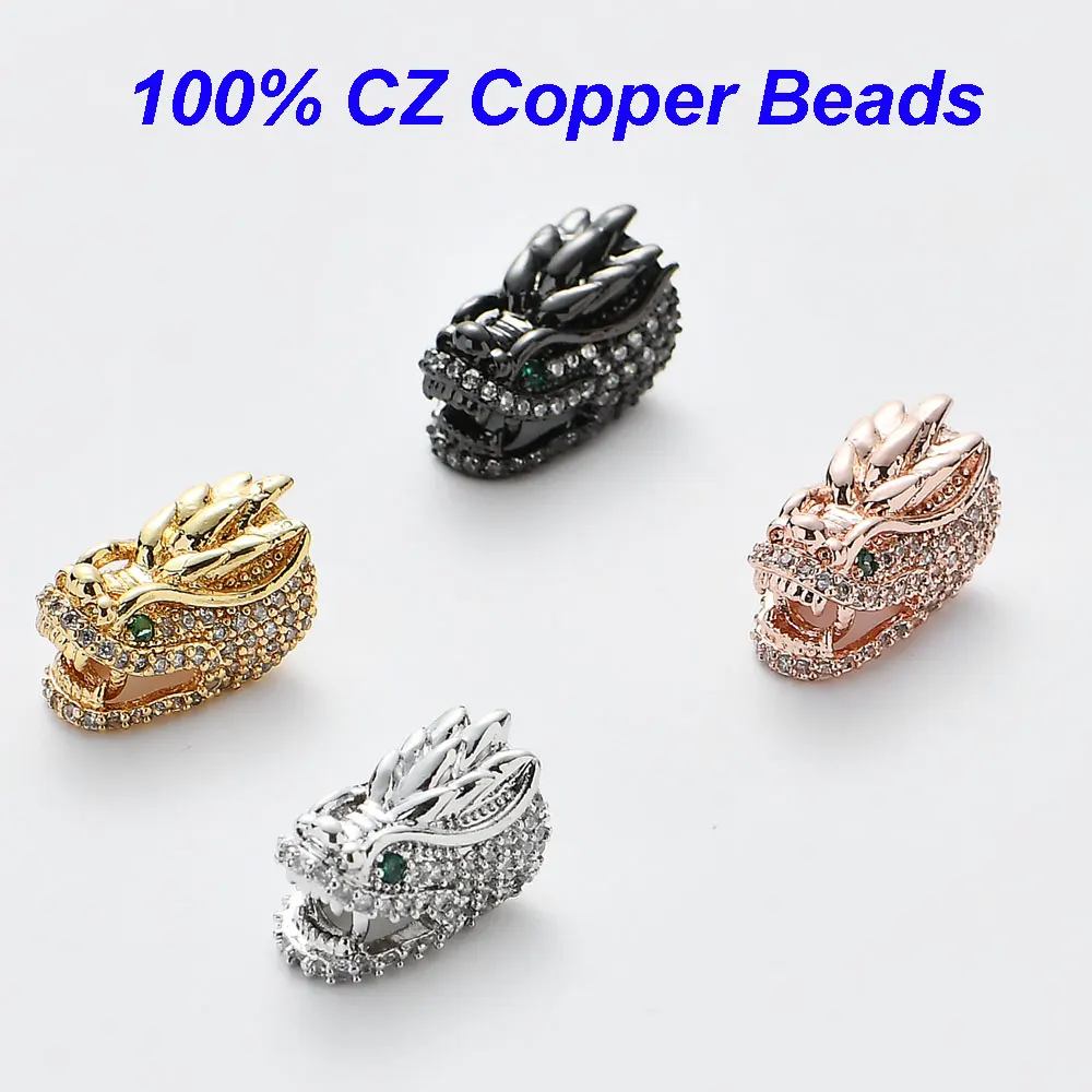 

One of A Kind Dragon Pave CZ Spacer Beads for Men's Bracelet Dragon Head Copper Cubic Zirconia Beads DIY Jewelry Making Beads