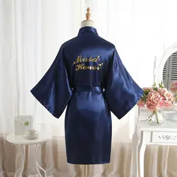 Высокое качество свободные халаты для женщин из искусственного шелка пижамы с поясом халат Письмо печати ночь рубашки для мальчико