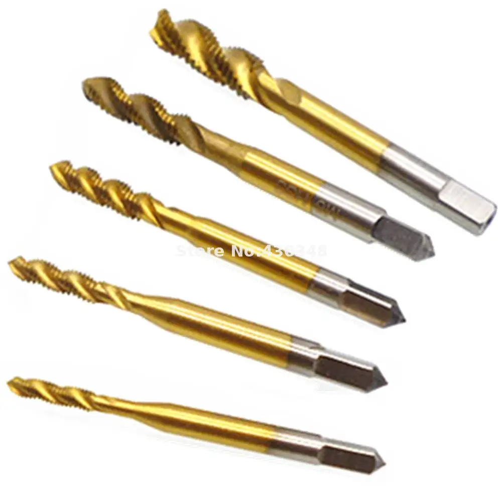 5pcs M3 M4 M5 M6 M8 Hss Spiral Point Tap Spiral Flute Titanium Hss Machine Screw Taps Machine