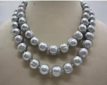 

beautiful 11-12mm South Sea Gray natural Pearl Necklace 35" yellow clasp