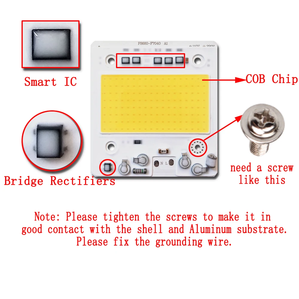 5 шт./лот светодиодный чип COB AC110V/220 В вход с умным IC 50 Вт 100 150 200 подходит для DIY