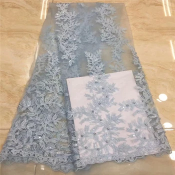 

VILLIEA New design African Lace Fabric.High Quality Fashion French Tulle Lace Fabrics With Beads 5yds/pc