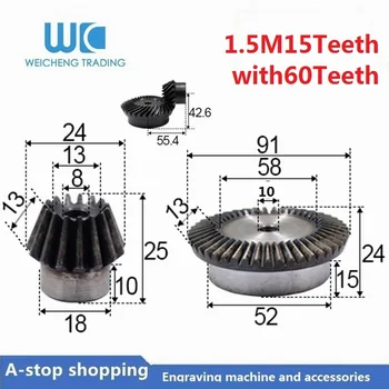 

2pcs 1:4 Bevel Gear 1.5 Modulus 15 Teeth + 60 teeth Inner 90 Degree Drive Commutation Steel Gears Steel Gears