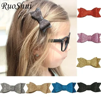 

12PCS/Lot 3 Inch Boutique Hair bow Hairpins Glitter Leather Hair Bow Clips Bowknot Teens Kids Children Girls Hair Accessories