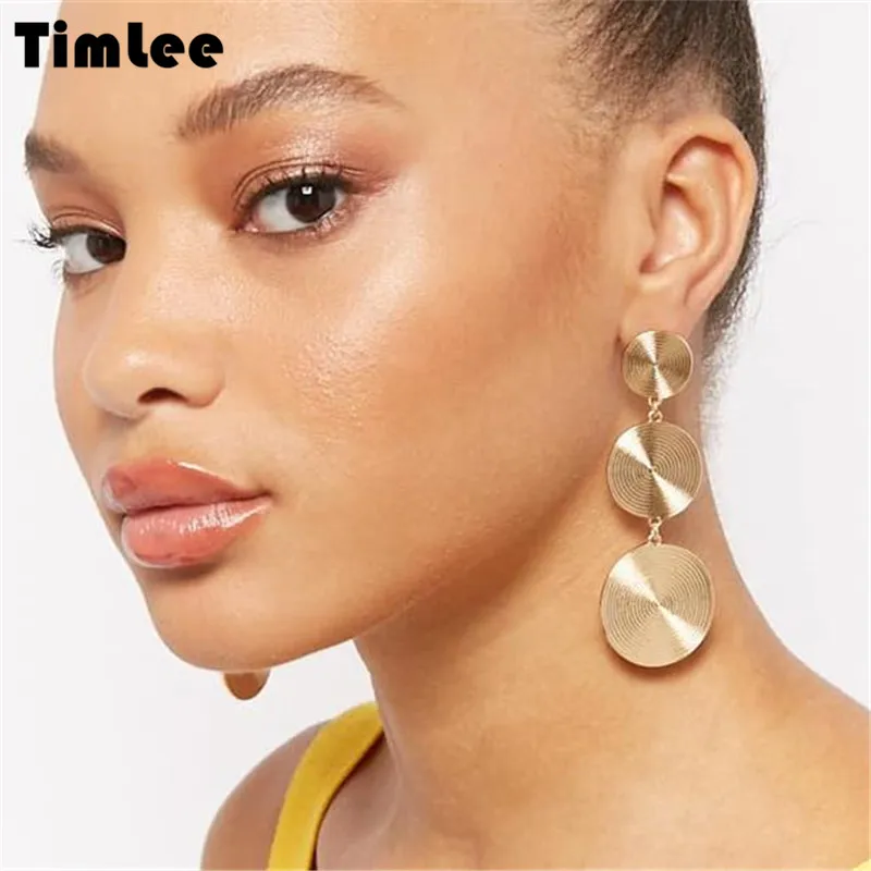 

Timlee E173 Free shipping Simple Personality Geometry Round Pendant Drop Earrings,Wholesale