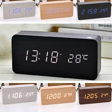 16 Options Wooden LED Alarm Clocks Temperature font b Electronic b font Clock Sounds Control Digital