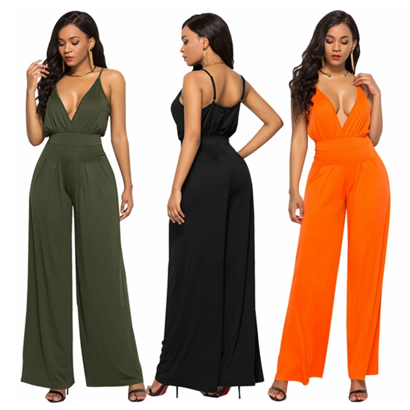 2018 New Plus Size Sexy Jumpsuits For Women Solid Sleeveless Loose Boho