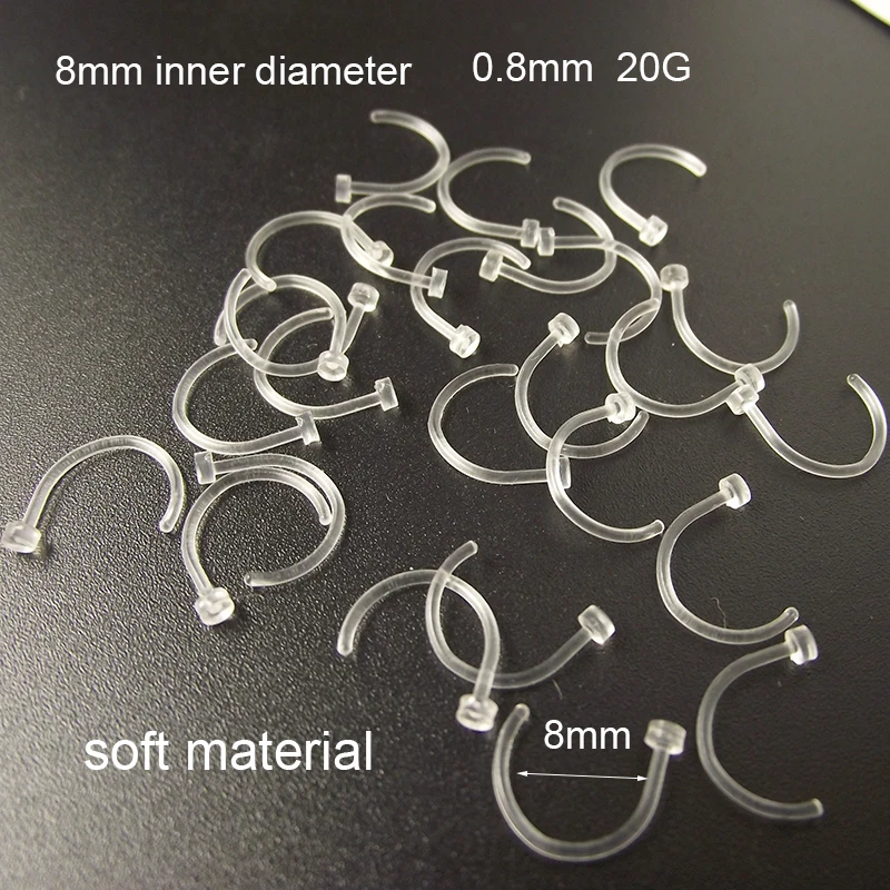 

5 Pieces 20G Soft Clear Transparent Nostril Hoop Nose Ring Clip on Body Piercing Jewelry For Women