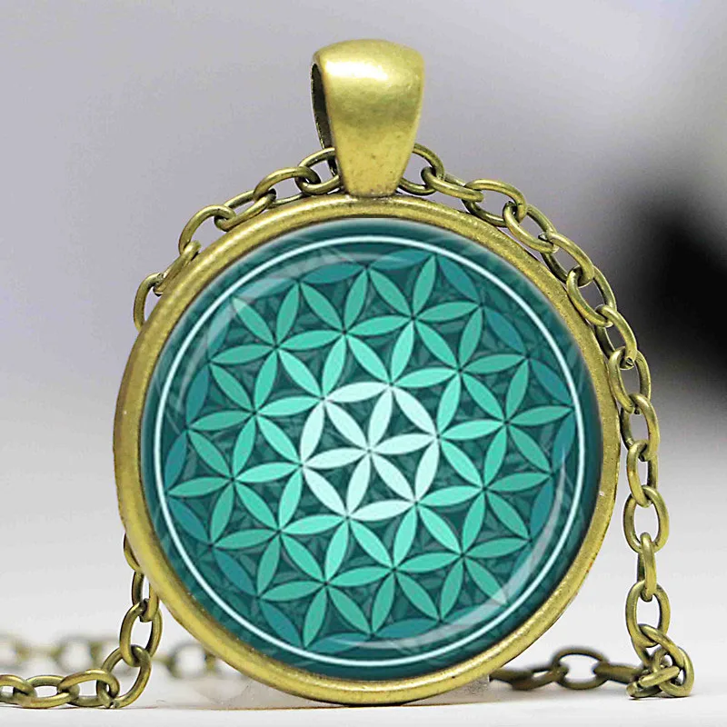 Кулон цветок жизни Teal Green Aqua духовные украшения вдохновляющее ожерелье