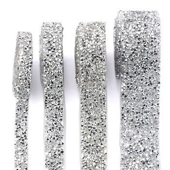 

10/15/20/30mm Silver Clear Hot Fix Rhinestone Trim Strass Chain Banding Crystal For Wedding Iron On Applique Dresses Crafts