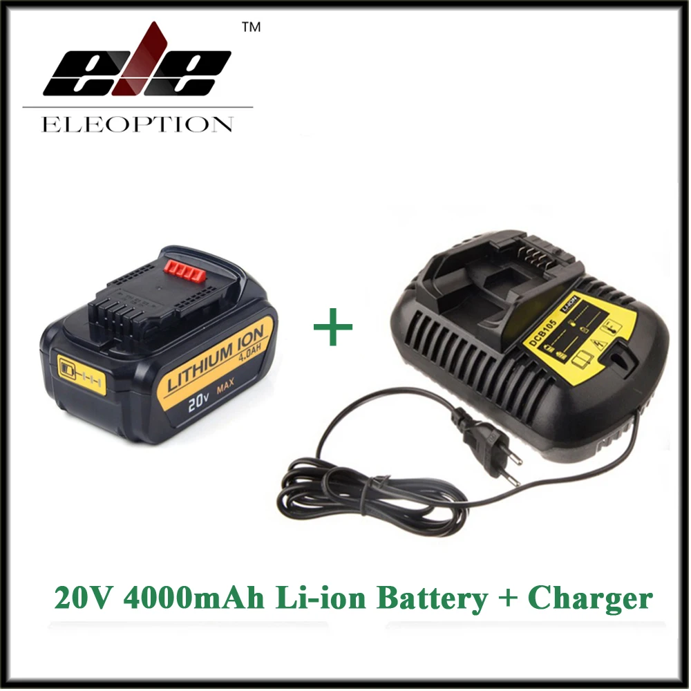

Eleoption 20V 4000mAh Replacement Power Tools Batteries for DCB181 DCB182 DCD780 DCD785 DCD795 And Charger