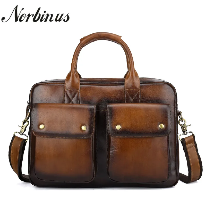 

Norbinus Men Business Briefcase Genuine Leather Handbags High Capacity Messenger Shoulder Bag Real Cowhide Crossbody Laptop Bags