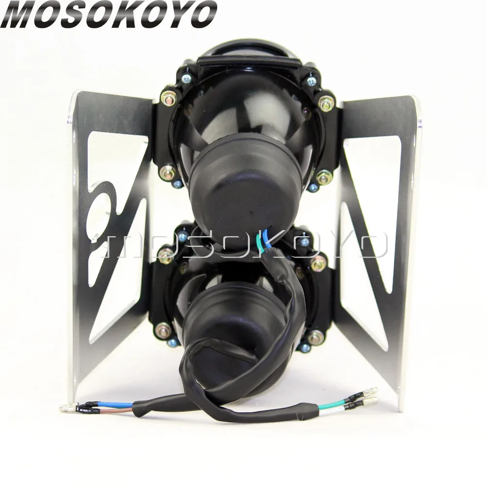 Черный фонарь для уличного истребителя двойной проектор легкий скутер передняя лампа для бега с монтажным кронштейном для YAMAHA Honda Suzuki KTM