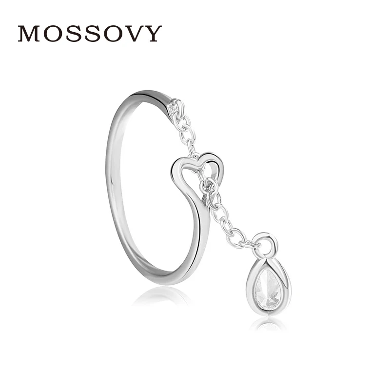 

Mossovy Heart-shaped Water Droplet Cubic Zirconia Opening Engagement Ring for Female Fashion Popular Wedding Rings for Women