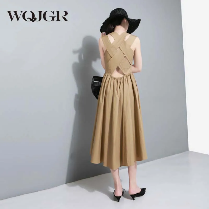 

WQJGR Dress Women Sleeveless Dresses Woman Party Night V Neck High Street Cross Sexy Backless Sexy Dress