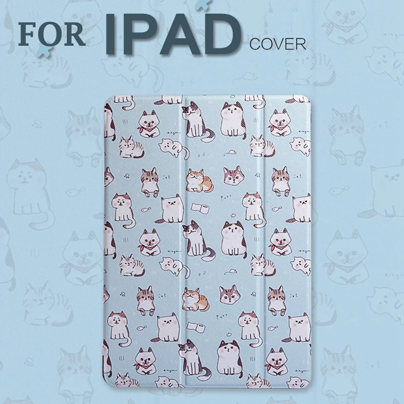 

Cartoon Qute Cats Pattern Cover Case for New iPad Air 1 2 9.7 2017 for iPad Mini 2 3 4 Air for iPad Mini Capa Coque+Touch Pen