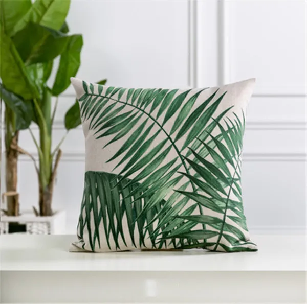 Тропический зеленый Растительный Пальмовый Лист листья монстера напечатанная Подушка Чехол для дивана автомобиля дома Almofadas 45x45 см