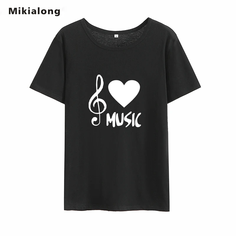

Mikialong Love Music Punk Rock Tshirt Women Top Summer 2018 Basic Printed T Shirt Women White Cotton Camisetas Mujer