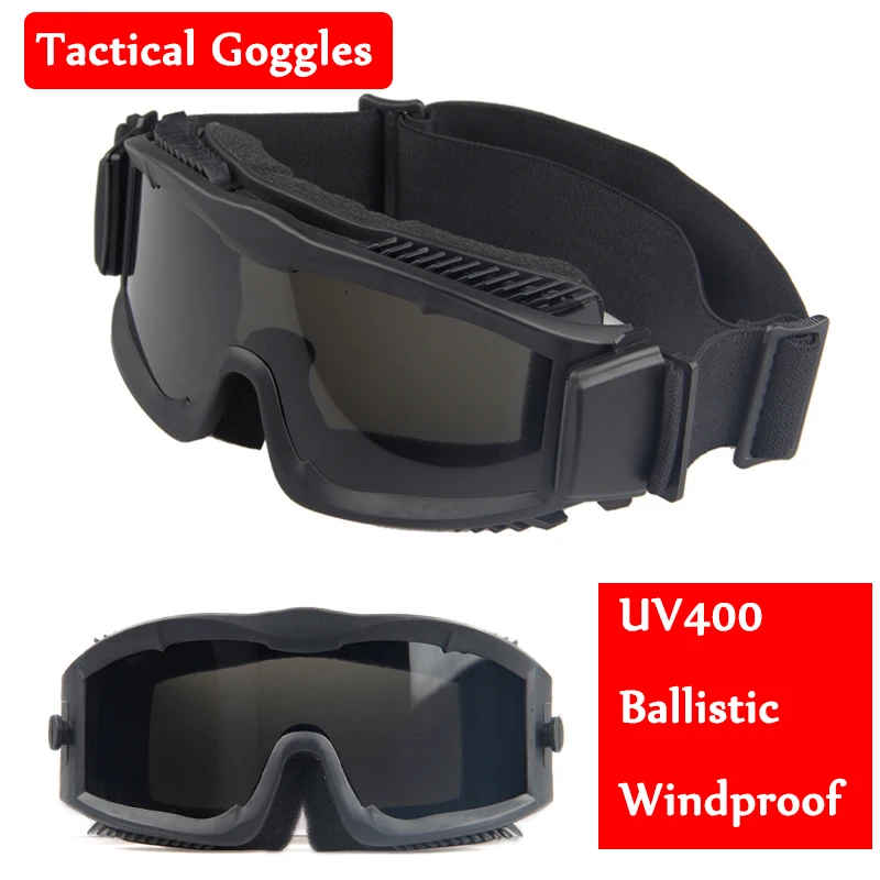 

Tactical Paintball CS Airsoft Sport Ballistic Protection Goggles UV400 Outdoor Sport Glasses Shooting Eyewear 3 Lens