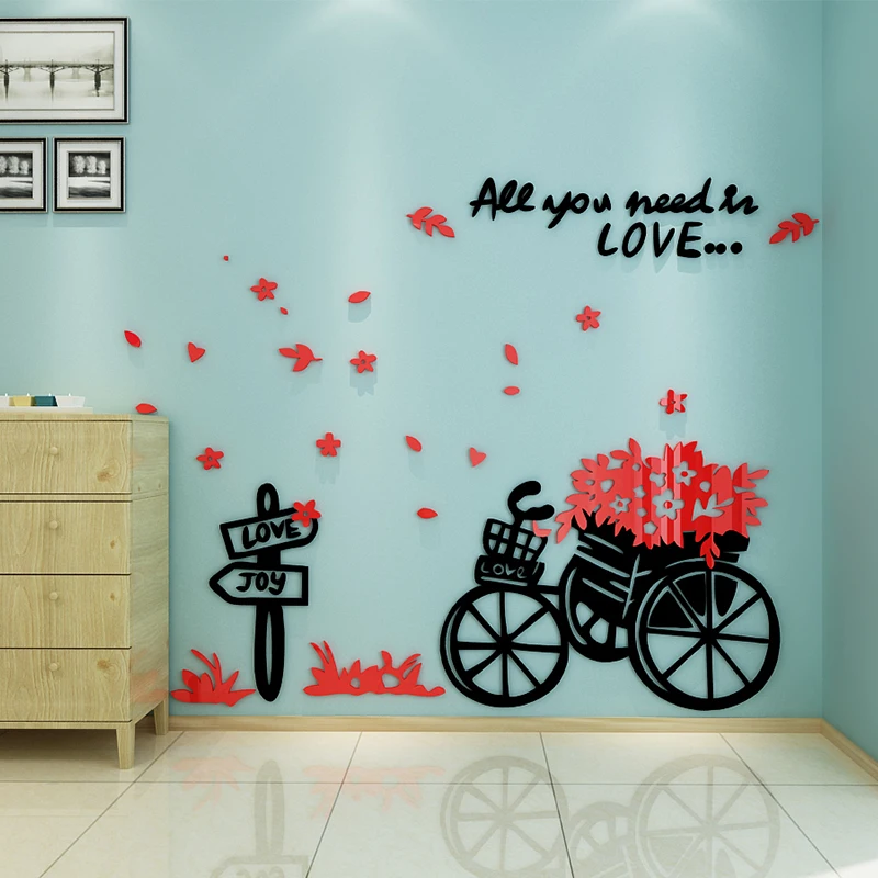 Настенные наклейки на велосипед на заказ, 3d акриловые наклейки на стену для спальни, гостиной, коридора, коридора, настенные декоративные наклейки, теплые