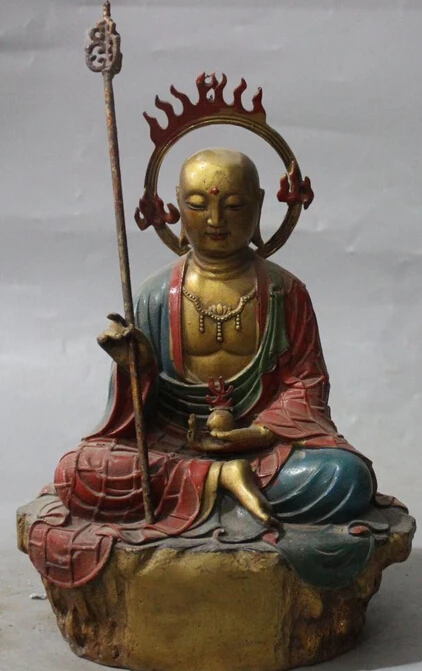 

8" Tibet Bronze Mahakala Buddha Head Statue Dragon bell Ghanta Vajra Dorje Set R0709 Discount 35%