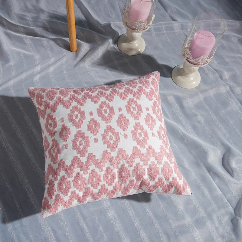 Домашний декор Emboridered чехлы розовый геометрический холщовая подушка чехол хлопок Suqare вышивка наволочка 45x45 см