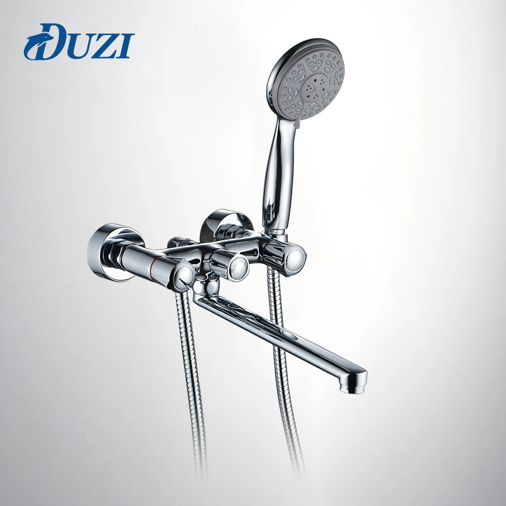 DUZI Bathroom Shower Faucets with Long Spout Set Dual Handle Bathtub