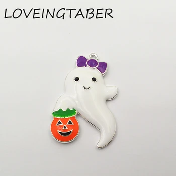 

Newest 46mm*34mm 10pcs /lot Full Enamel Ghost with Pumpkin Pendant For Kids Fashion Necklace Making