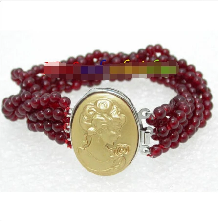 

Charming! 6strands 4mm round red healthy jade bracelet cameo clasp J8130@^Noble style Natural Fine jewe SHIPPING