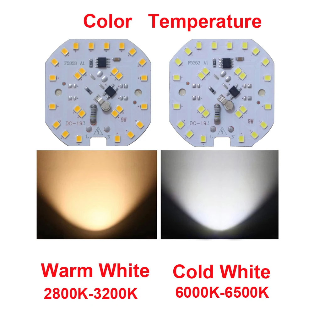 5 шт./лот светодиодный чип SMD 7 Вт 9 Вт нет необходимости драйвер смарт IC AC220V светильник для DIY потолочный светильник холодный белый теплый белый